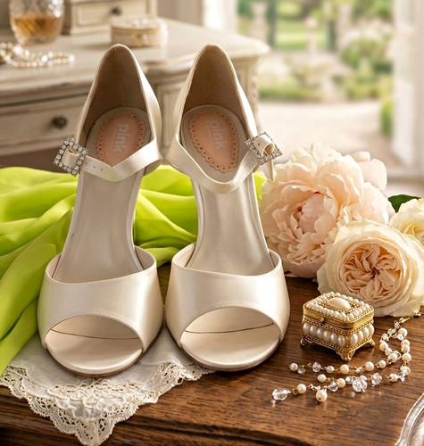 Weiße satin riemchen pumps - weiße,